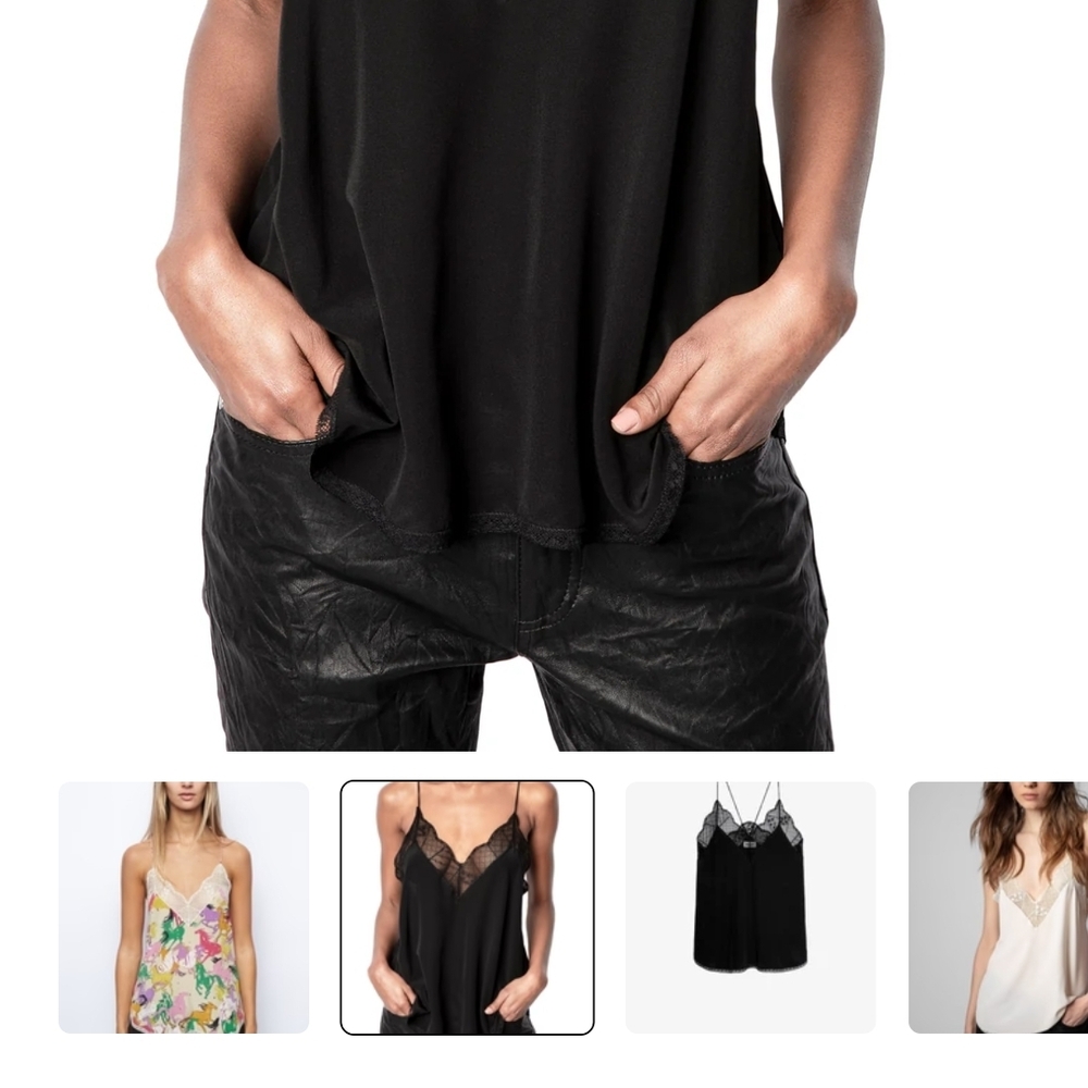 Zadig & Voltaire Black Lace-Trim Satin Cami - Picture 4 of 4